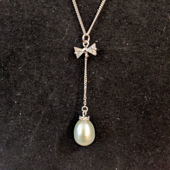 Sterling Silver Pearl and CZ Necklace - Picture 4 of 5